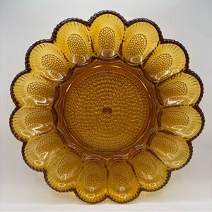 Vintage Indiana Glass Hobnail Deviled Egg Plate Amber 11"